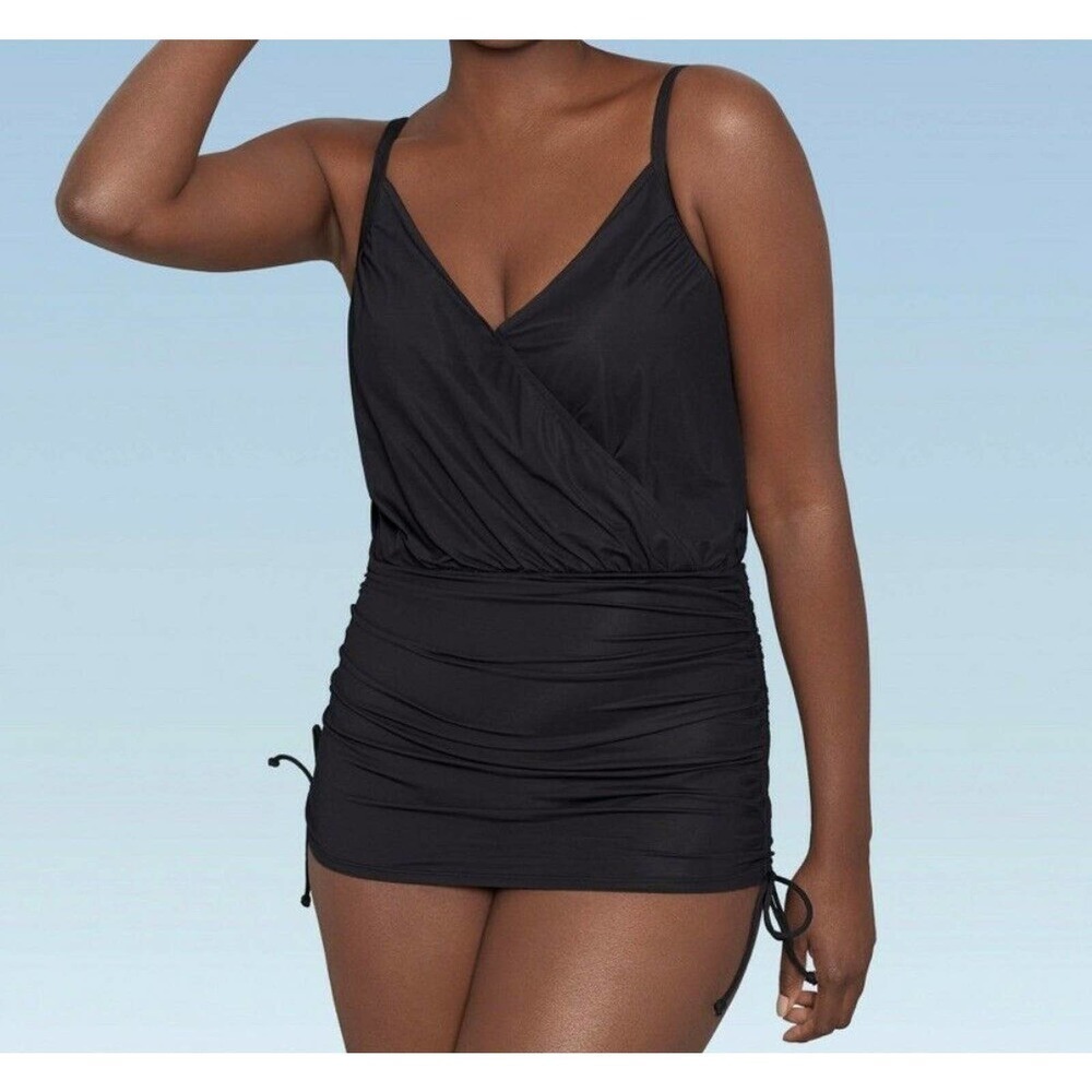Dreamsuit Miracle Brand Slimming Black Swimsuit Swim Dress One Piece Ruched